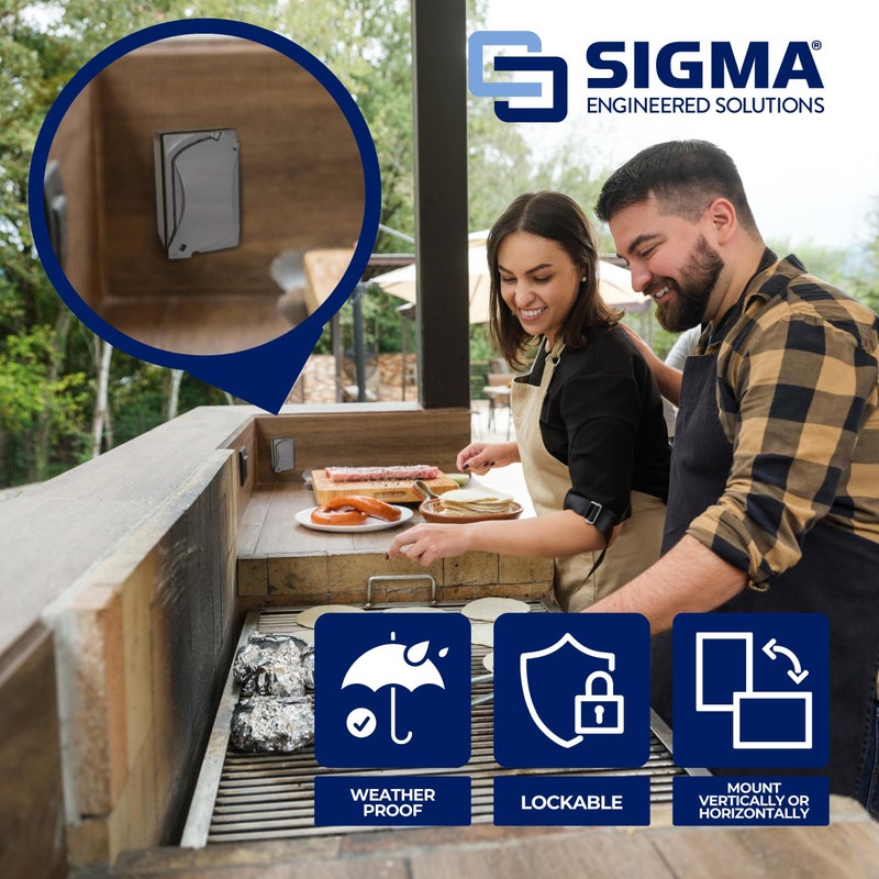 Sigma Engineered Solutions 16449 Universal Metal Weatherproof Outdoor Electrical Outlet Kit with Universal Cover, Box and 15 Amp GFCI Receptacle, Gray, 1 Gang, Lockable with Corner Hinge - Image 5